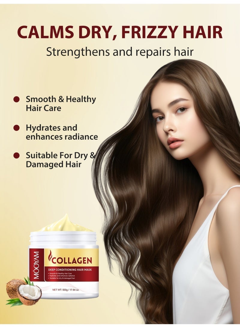 MOOYAM Collagen Hair Treatment Deep Repair Conditioning Mask for Dry Damaged Hair, Smooth Healthy Hair Care for All Hair Types - Image 5